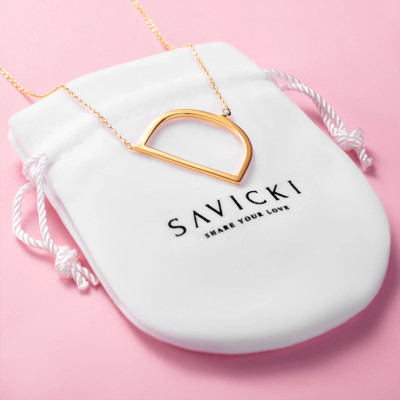 Colier literă D din argint placat cu aur cu safir alb 0.05 ct 45 cm - 4